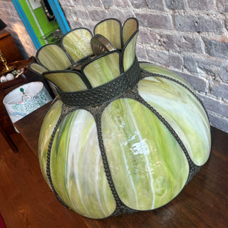 Vintage Tiffany Style Green & Yellow Slag Glass Light Fixture