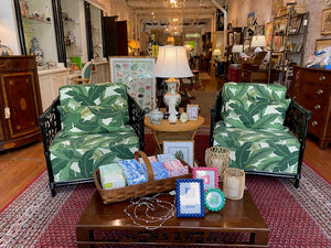 Vintage Pair Black Rattan Chairs
