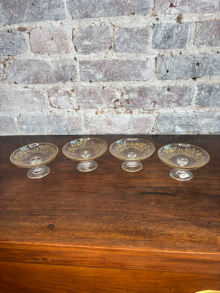 Set of 2 Etched Glass & Enamel Footed Butter Pats