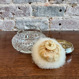 Antique American Sterling Silver And Cut Glass Vanity Jar With Bone and Down Pow