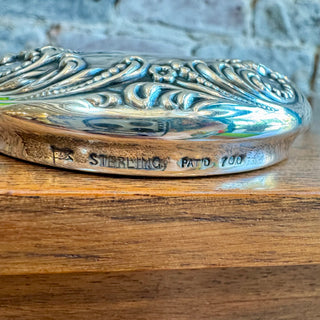 Antique American Sterling Silver And Cut Glass Vanity Jar With Bone and Down Pow