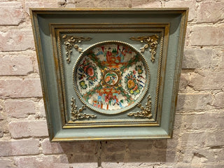 Vintage Annie Sloan Painted  Framed Rose Medallion Plate