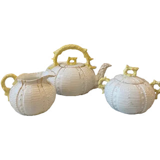 Antique Porcelain White & Yellow Urchin Tea Set