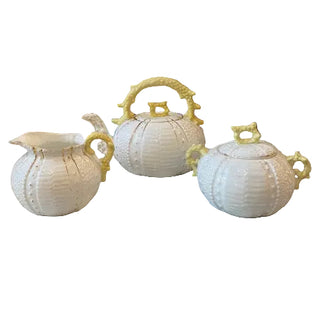 Antique Porcelain White & Yellow Urchin Tea Set