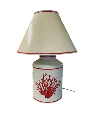 Red Coral Design Toile Lamp and Shade