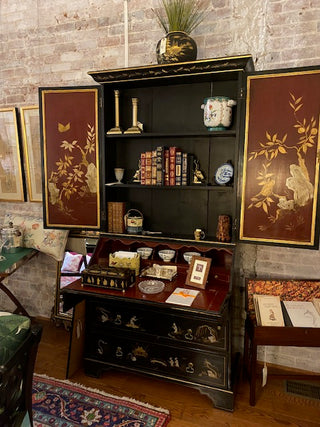 20th Century Vintage Black Chinoiserie Secretary