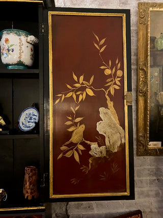 20th Century Vintage Black Chinoiserie Secretary