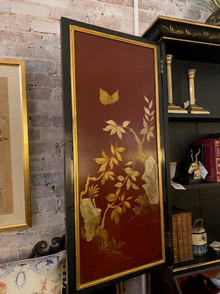 20th Century Vintage Black Chinoiserie Secretary