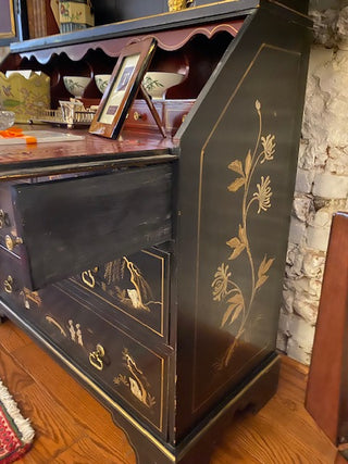 20th Century Vintage Black Chinoiserie Secretary