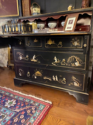 20th Century Vintage Black Chinoiserie Secretary