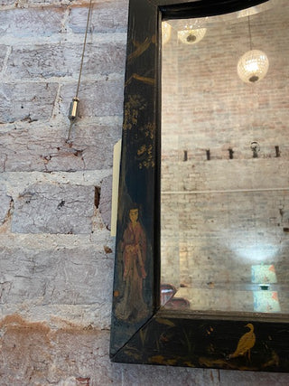 19th Century Black Hand Painted Chinoiserie Beveled Mirror