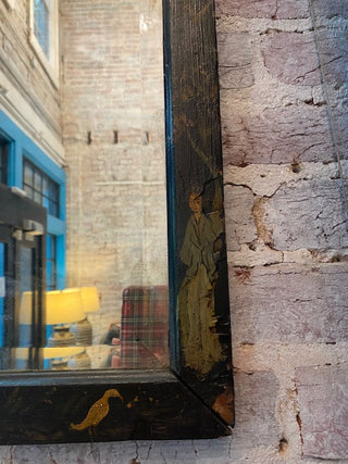 19th Century Black Hand Painted Chinoiserie Beveled Mirror