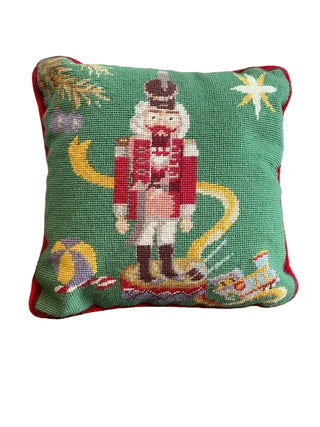 Vintage Needlepoint Nutcracker Pillow