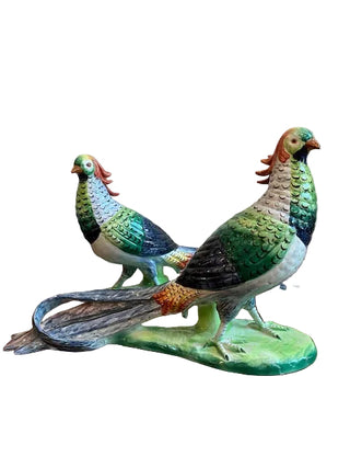 Pair Vintage Italian Majolica  Decorative Pheasants