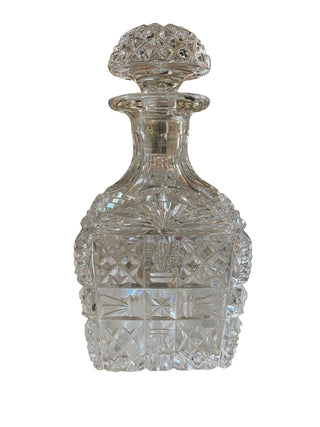 Vintage Cut Glass Square Whiskey Decanter