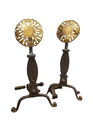 Vintage Virginia Metalcrafters Brass Large Rosette Style Andirons