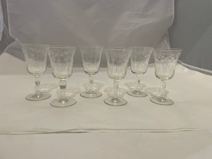 Set of 6 MCM Standard Glass Etched Cordials