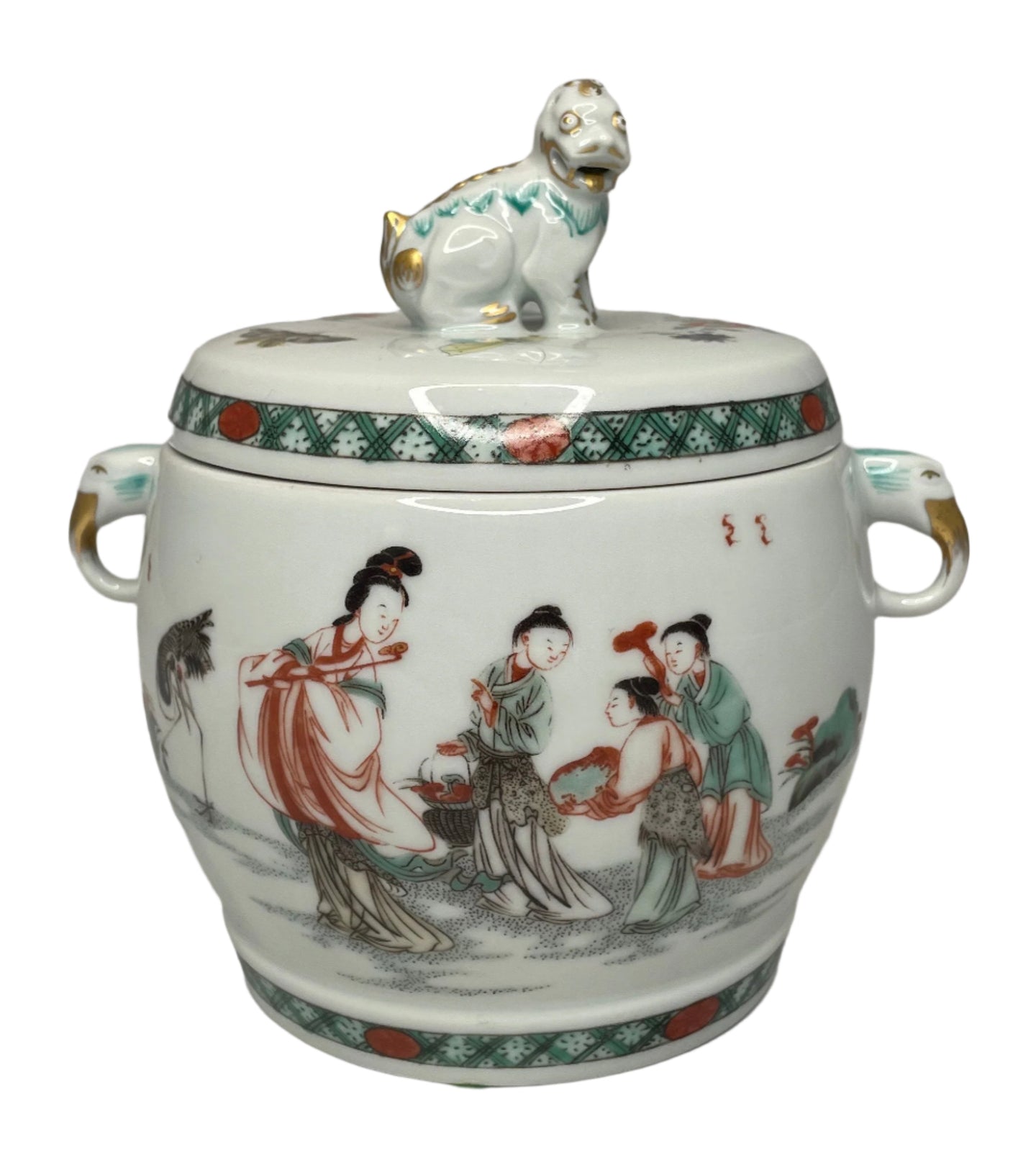 Small Mottahedeh Lidded Container with Foo Dogs