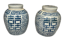 Load image into Gallery viewer, Pair Of Vintage Blue and White Chinese Happiness Jars
