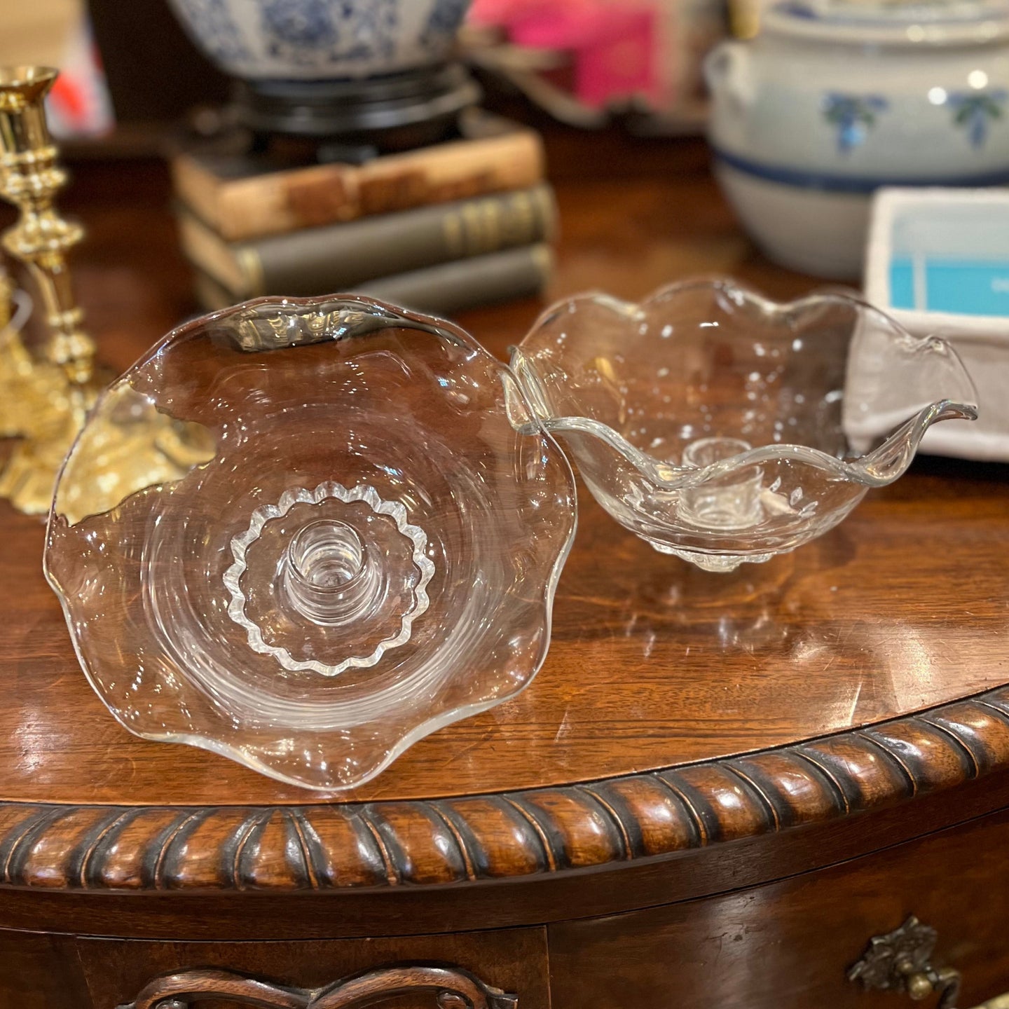 Set of 5 Vintage Clear Glass Epergnes