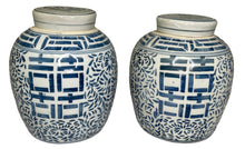 Load image into Gallery viewer, Pair Of Vintage Blue and White Chinese Happiness Jars
