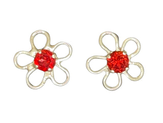 Sterling Silver Flower with Stone Earrings