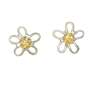 Sterling Silver Flower with Stone Earrings