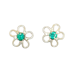 Sterling Silver Flower with Stone Earrings