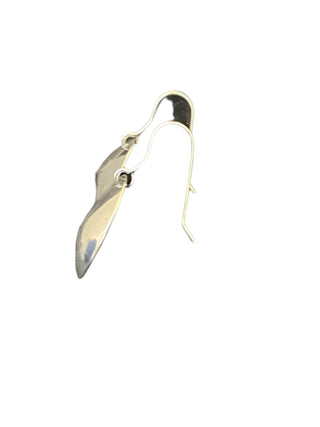 This image displays a sophisticated pair of yichang earrings. The earrings feature a sleek, teardrop-shaped design crafted in a lustrous silver material.