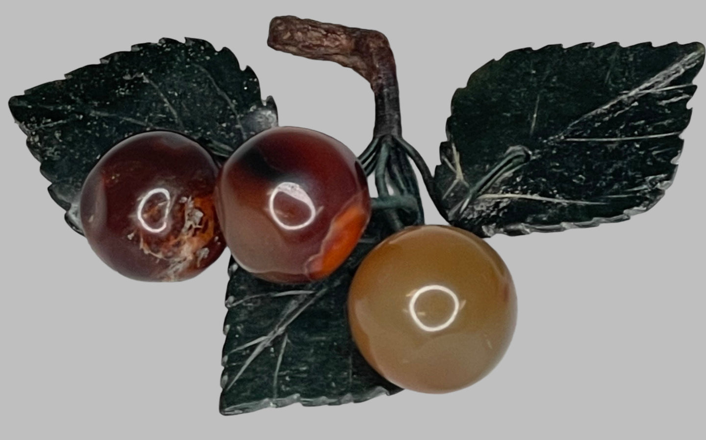 Vintage Alabaster Red Tri-Color Cherries with Dark Jade Leaves