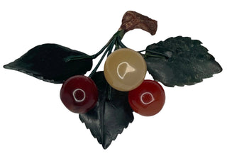 Alabaster Stone Tri-Color Cherries with Dark Jade Leaves