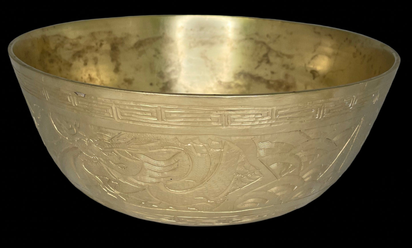 Antique Chinese Brass Engraved Dragon Bowl