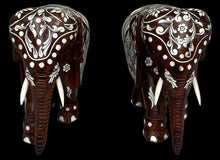 Load image into Gallery viewer, Pair of Vintage Bone Inlaid Rosewood Elephants
