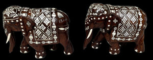 Pair of Vintage Bone Inlaid Rosewood Elephants