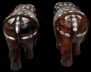 Pair of Vintage Bone Inlaid Rosewood Elephants