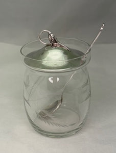 Sterling Silver Lid/Spoon Etched Condiment Jar