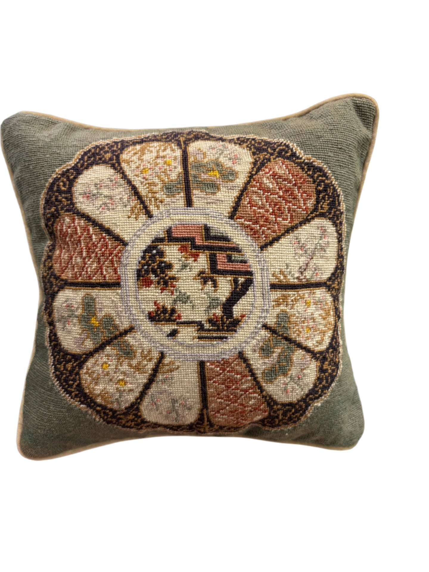 Vintage Needlepoint Pillowcase with Medallion Design
