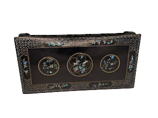Antique Japanese  Black Lacquer & Mother Of Pearl Burgante Incense Stand
