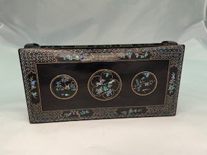 Antique Japanese  Black Lacquer & Mother Of Pearl Burgante Incense Stand