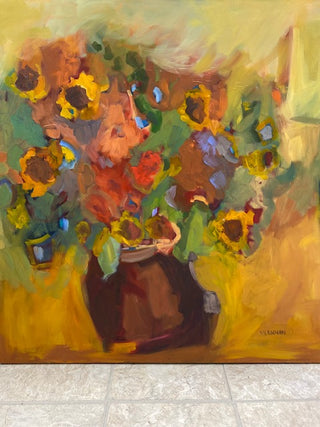 Abstract Floral Oil on Canvas Painting by V Lennon