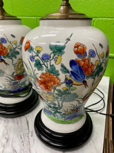 Load image into Gallery viewer, Pair Chinoiserie Flora and Fauna Lamps
