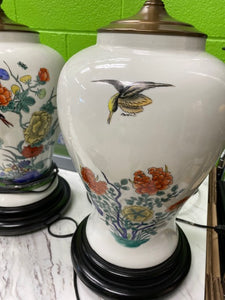 Pair Chinoiserie Flora and Fauna Lamps