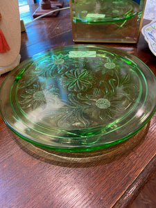 Vintage 1930's Daisy Green Depression Glass Cake Plate
