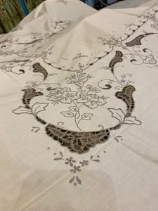 Vintage Madeira Style Embroidered and Tatted Tablecloth & Napkin Set