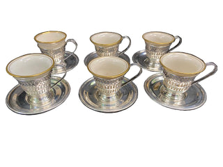 Set of 6 Sterling Demitasse Cups & Saucers