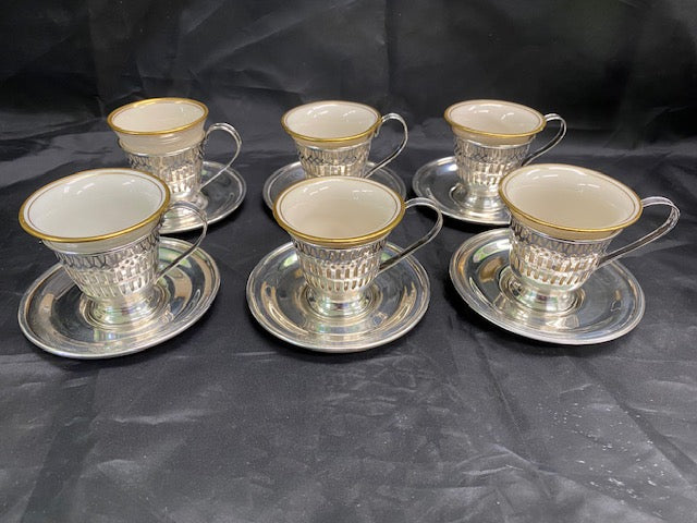 Set of 6 Sterling Demitasse Cups & Saucers
