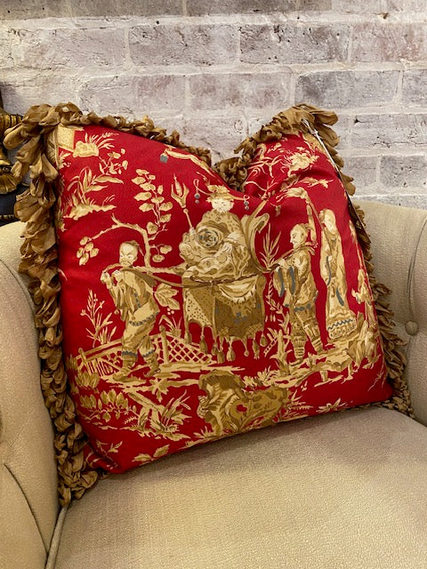 Silk Chinioserie Fringed Pillow