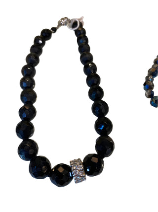 Vintage Chunky Black Faceted Bead and Rhinestone Necklace