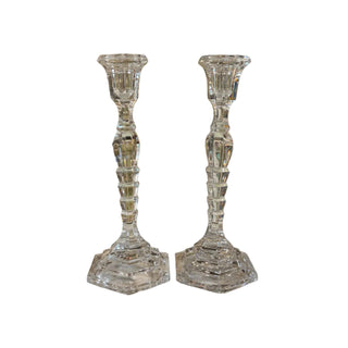 Pair Vintage Crystal Hexagon Candlesticks
