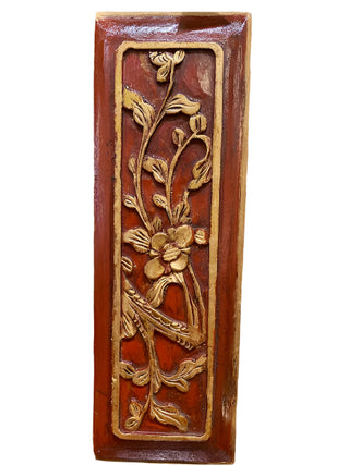 Chinese Wood Carved Dogwood Blossom Panel